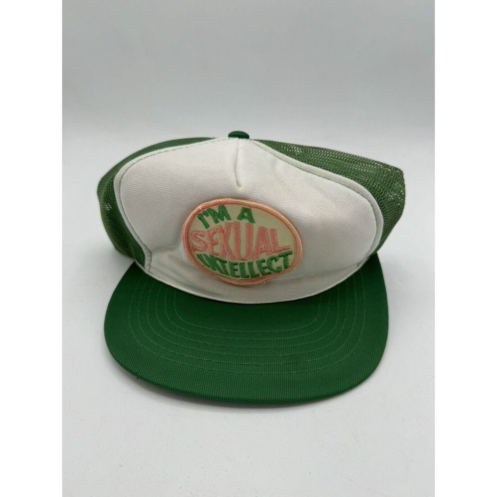 Vintage Trucker Hat Im a Sexual Intellect‎ Patch SnapBack Funny 90s 80s Trucker